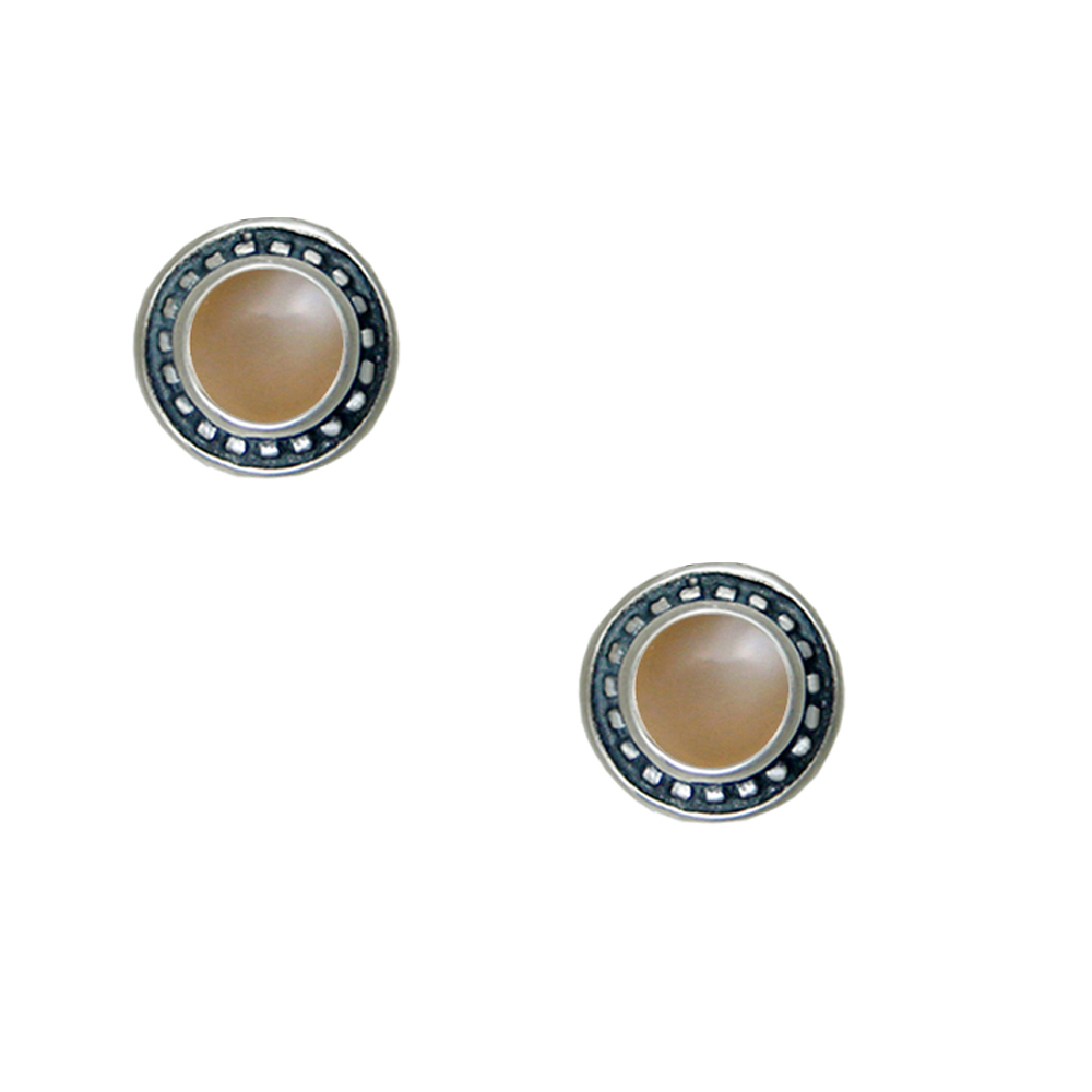 Sterling Silver Petite Peach Moonstone Post Stud Earrings